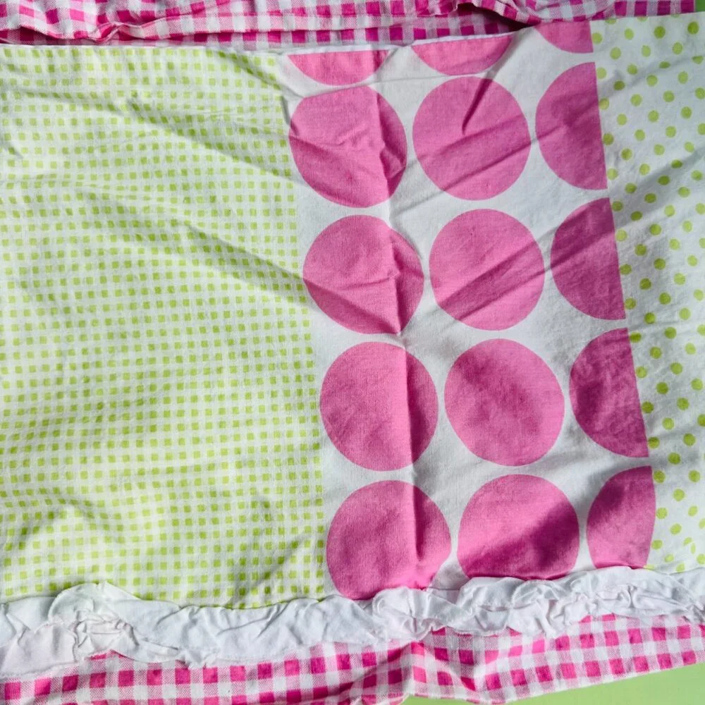 NoJo Nursery Valance Set Pink Green Polka Dot Gingham Ruffle Girls Room Curtains